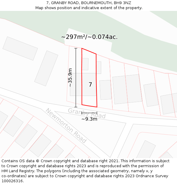7, GRANBY ROAD, BOURNEMOUTH, BH9 3NZ: Plot and title map