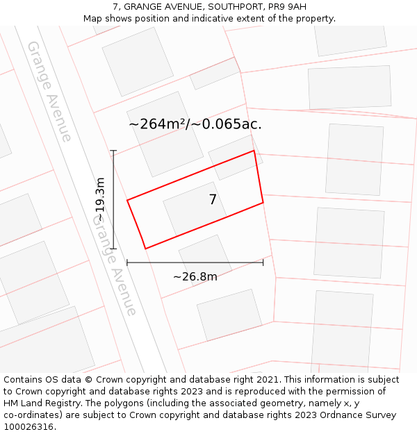 7, GRANGE AVENUE, SOUTHPORT, PR9 9AH: Plot and title map