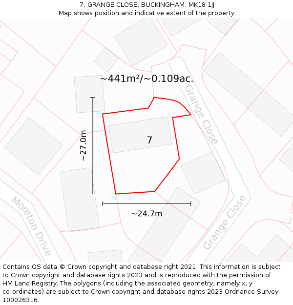 7, GRANGE CLOSE, BUCKINGHAM, MK18 1JJ: Plot and title map