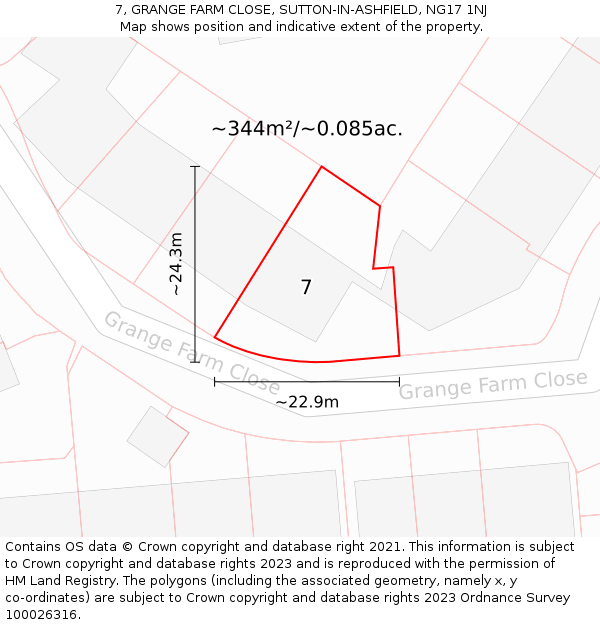 7, GRANGE FARM CLOSE, SUTTON-IN-ASHFIELD, NG17 1NJ: Plot and title map