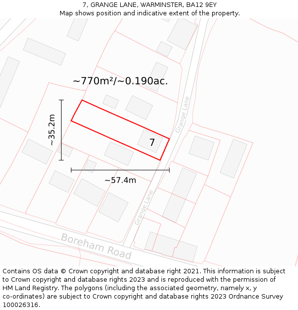 7, GRANGE LANE, WARMINSTER, BA12 9EY: Plot and title map