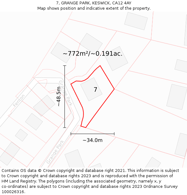7, GRANGE PARK, KESWICK, CA12 4AY: Plot and title map