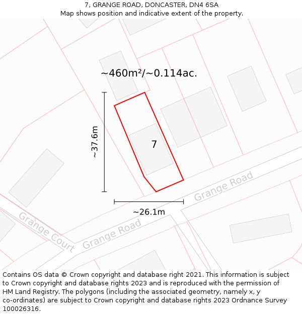 7, GRANGE ROAD, DONCASTER, DN4 6SA: Plot and title map