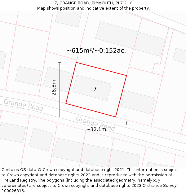 7, GRANGE ROAD, PLYMOUTH, PL7 2HY: Plot and title map