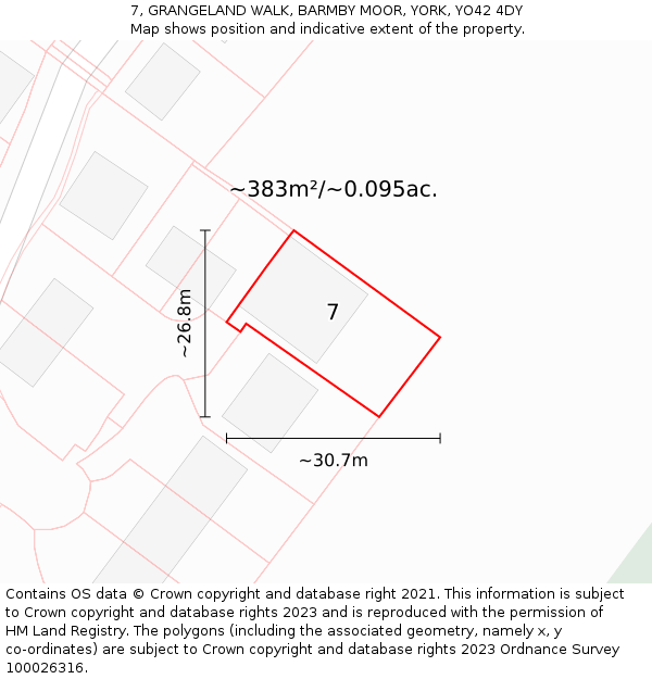 7, GRANGELAND WALK, BARMBY MOOR, YORK, YO42 4DY: Plot and title map