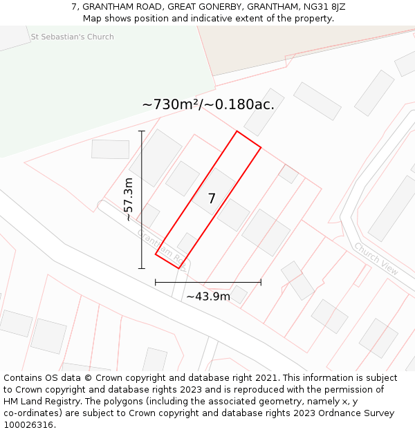 7, GRANTHAM ROAD, GREAT GONERBY, GRANTHAM, NG31 8JZ: Plot and title map