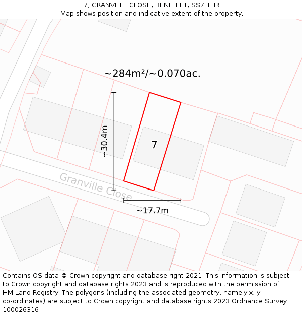 7, GRANVILLE CLOSE, BENFLEET, SS7 1HR: Plot and title map