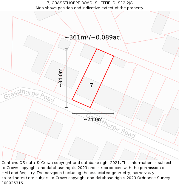 7, GRASSTHORPE ROAD, SHEFFIELD, S12 2JG: Plot and title map