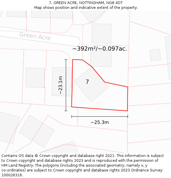 7, GREEN ACRE, NOTTINGHAM, NG8 4DT: Plot and title map