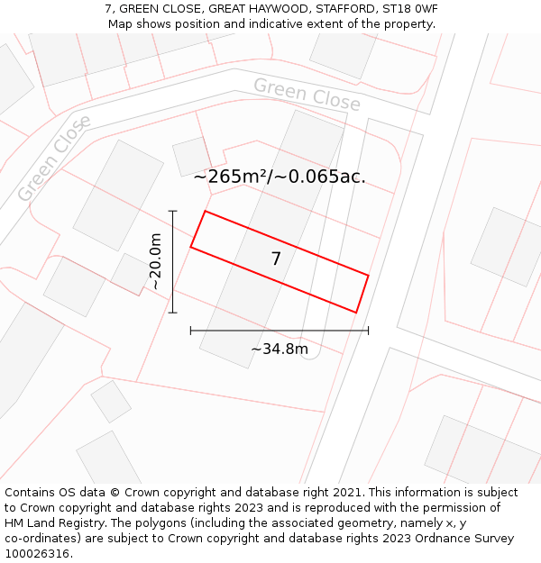 7, GREEN CLOSE, GREAT HAYWOOD, STAFFORD, ST18 0WF: Plot and title map