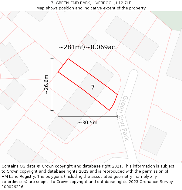 7, GREEN END PARK, LIVERPOOL, L12 7LB: Plot and title map