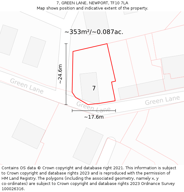 7, GREEN LANE, NEWPORT, TF10 7LA: Plot and title map