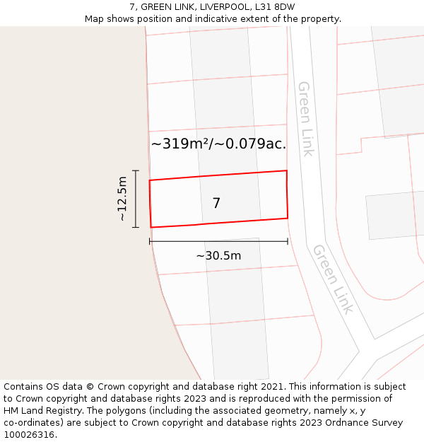 7, GREEN LINK, LIVERPOOL, L31 8DW: Plot and title map