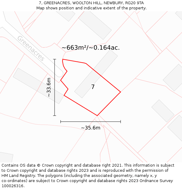 7, GREENACRES, WOOLTON HILL, NEWBURY, RG20 9TA: Plot and title map