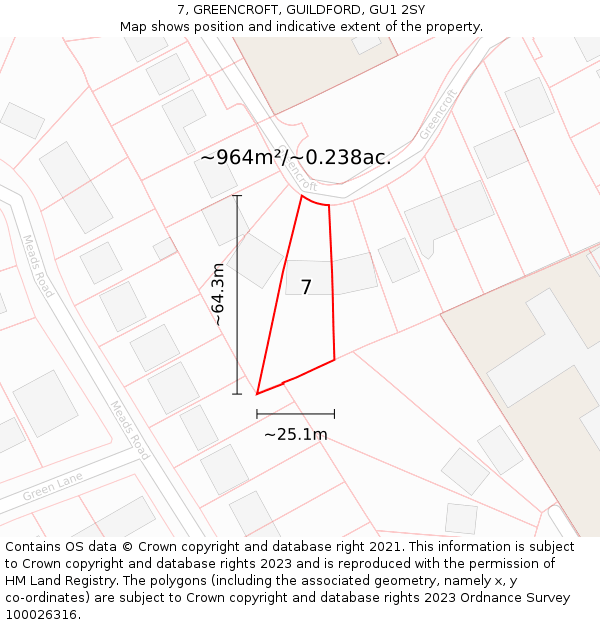 7, GREENCROFT, GUILDFORD, GU1 2SY: Plot and title map