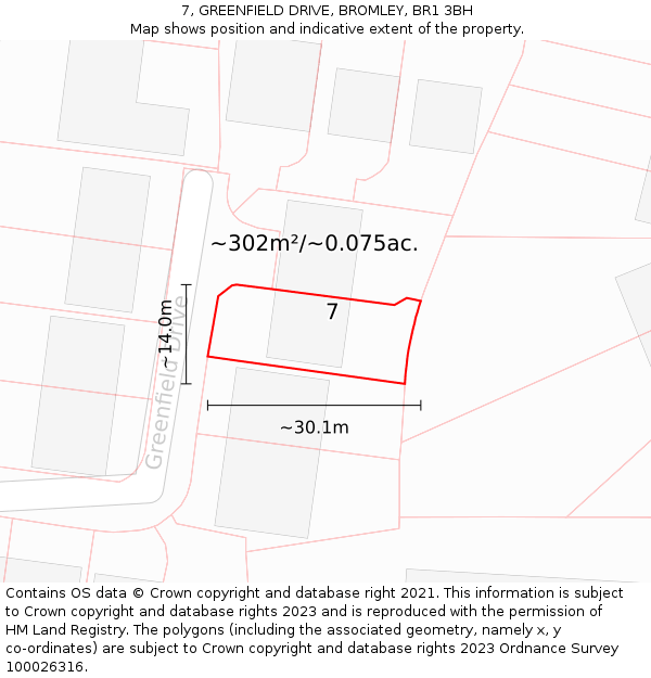 7, GREENFIELD DRIVE, BROMLEY, BR1 3BH: Plot and title map