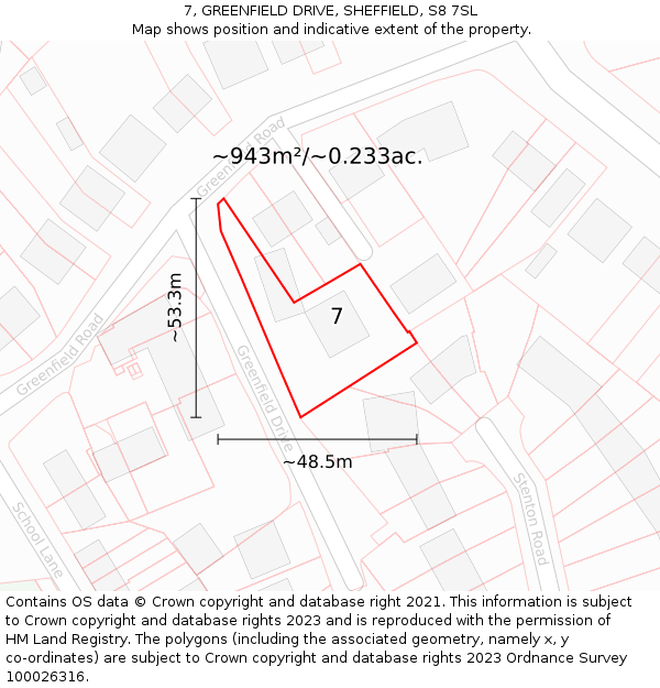 7, GREENFIELD DRIVE, SHEFFIELD, S8 7SL: Plot and title map