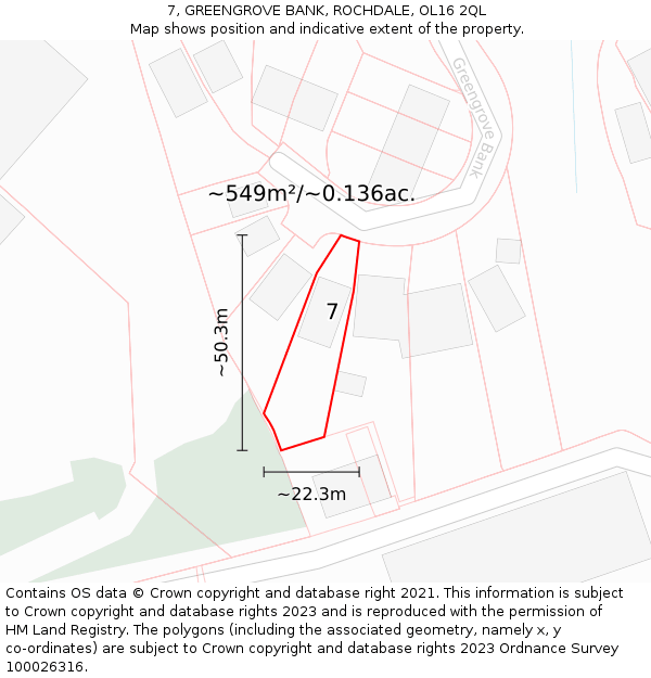 7, GREENGROVE BANK, ROCHDALE, OL16 2QL: Plot and title map