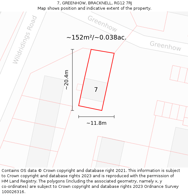 7, GREENHOW, BRACKNELL, RG12 7RJ: Plot and title map