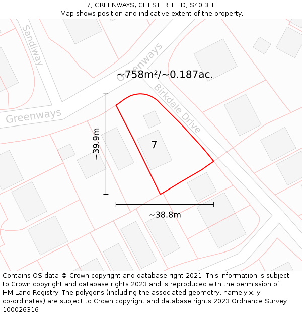 7, GREENWAYS, CHESTERFIELD, S40 3HF: Plot and title map