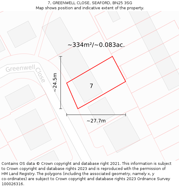 7, GREENWELL CLOSE, SEAFORD, BN25 3SG: Plot and title map