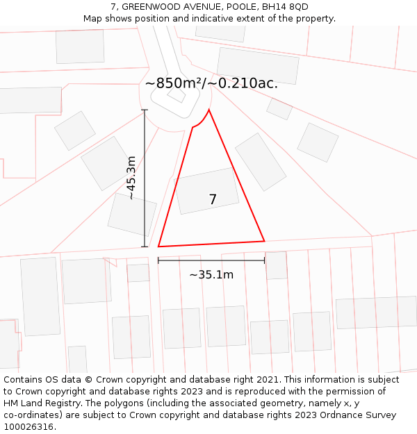 7, GREENWOOD AVENUE, POOLE, BH14 8QD: Plot and title map