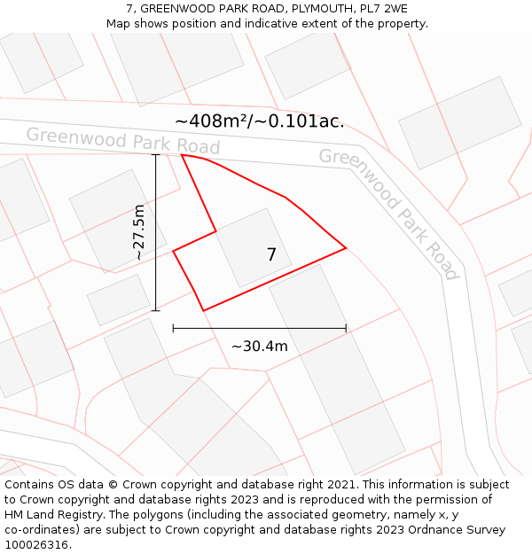 7, GREENWOOD PARK ROAD, PLYMOUTH, PL7 2WE: Plot and title map