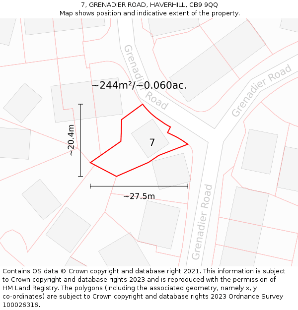 7, GRENADIER ROAD, HAVERHILL, CB9 9QQ: Plot and title map