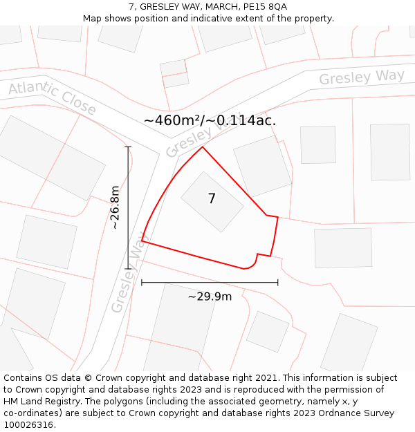 7, GRESLEY WAY, MARCH, PE15 8QA: Plot and title map