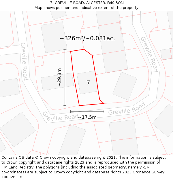 7, GREVILLE ROAD, ALCESTER, B49 5QN: Plot and title map