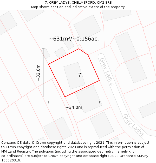 7, GREY LADYS, CHELMSFORD, CM2 8RB: Plot and title map