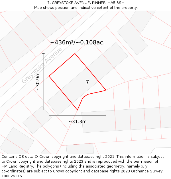 7, GREYSTOKE AVENUE, PINNER, HA5 5SH: Plot and title map