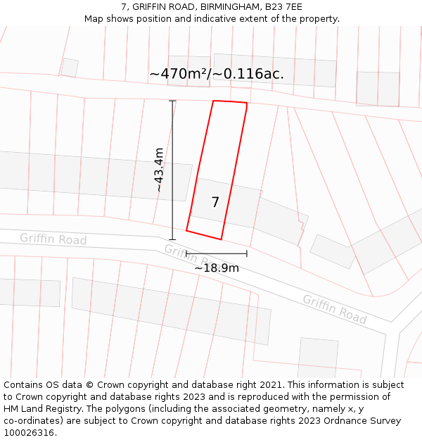 7, GRIFFIN ROAD, BIRMINGHAM, B23 7EE: Plot and title map