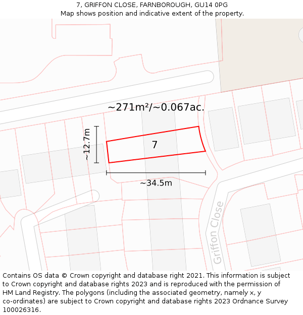 7, GRIFFON CLOSE, FARNBOROUGH, GU14 0PG: Plot and title map