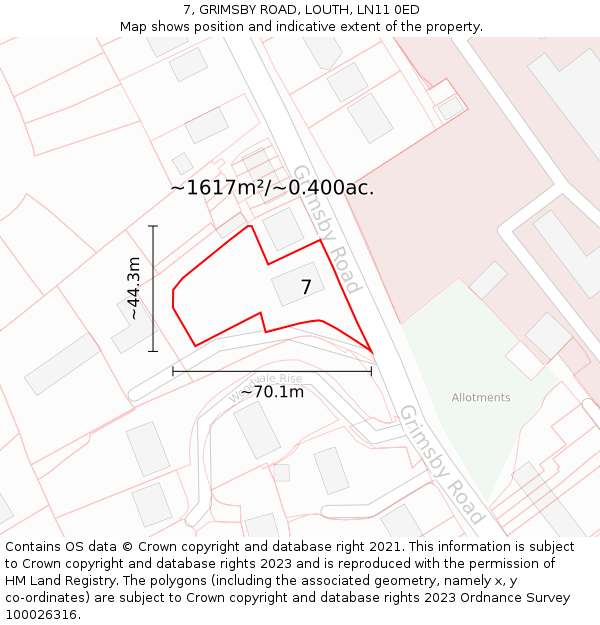 7, GRIMSBY ROAD, LOUTH, LN11 0ED: Plot and title map