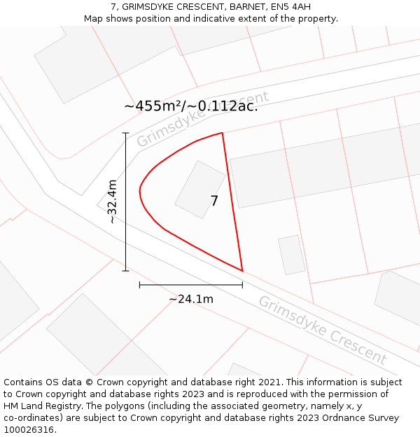 7, GRIMSDYKE CRESCENT, BARNET, EN5 4AH: Plot and title map