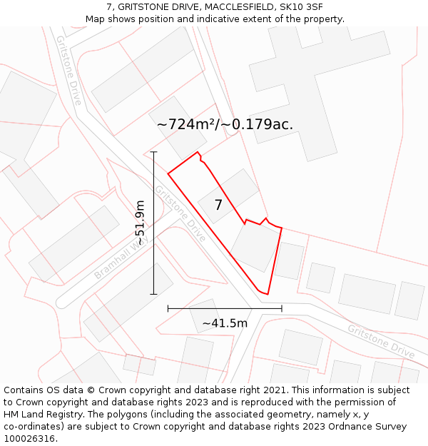 7, GRITSTONE DRIVE, MACCLESFIELD, SK10 3SF: Plot and title map