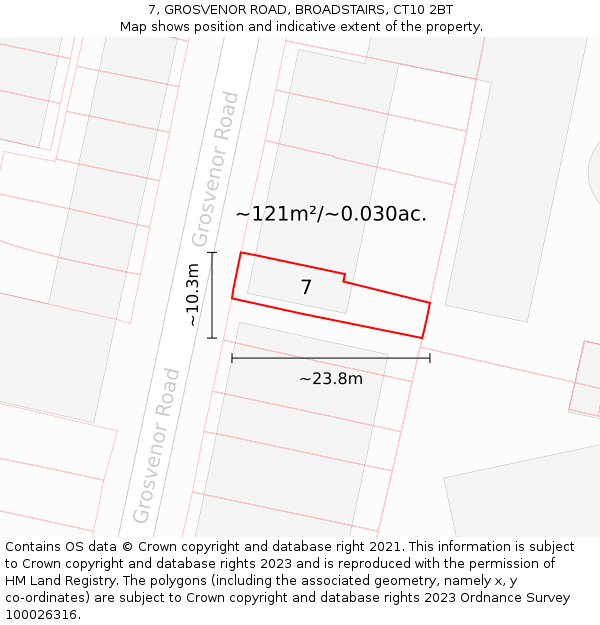 7, GROSVENOR ROAD, BROADSTAIRS, CT10 2BT: Plot and title map