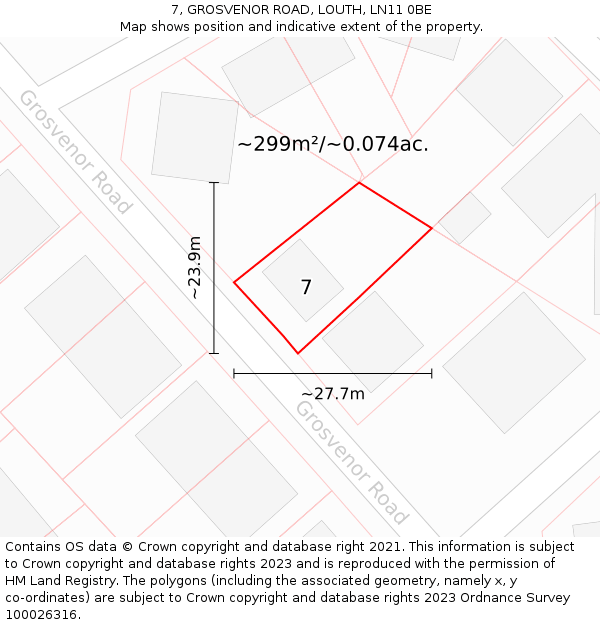 7, GROSVENOR ROAD, LOUTH, LN11 0BE: Plot and title map