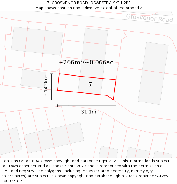 7, GROSVENOR ROAD, OSWESTRY, SY11 2PE: Plot and title map