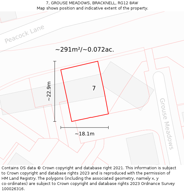 7, GROUSE MEADOWS, BRACKNELL, RG12 8AW: Plot and title map