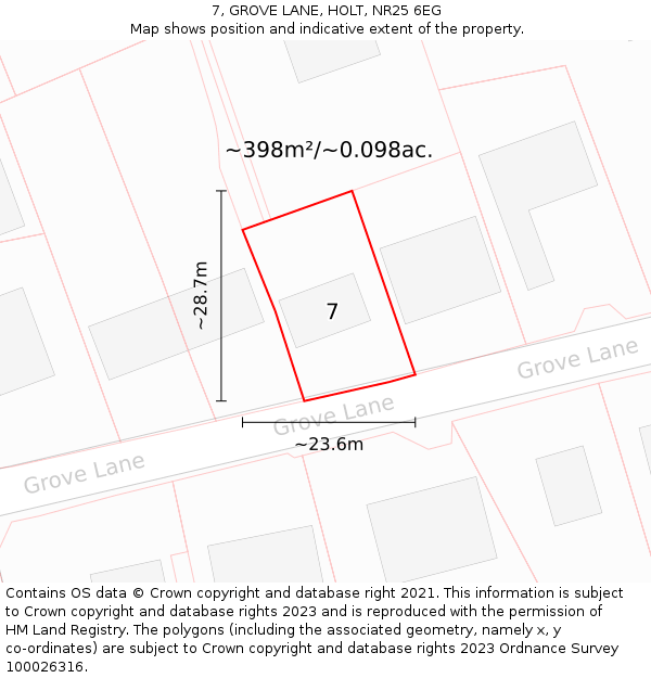 7, GROVE LANE, HOLT, NR25 6EG: Plot and title map