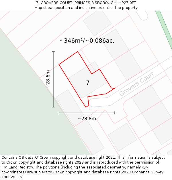 7, GROVERS COURT, PRINCES RISBOROUGH, HP27 0ET: Plot and title map