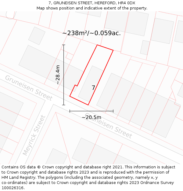 7, GRUNEISEN STREET, HEREFORD, HR4 0DX: Plot and title map