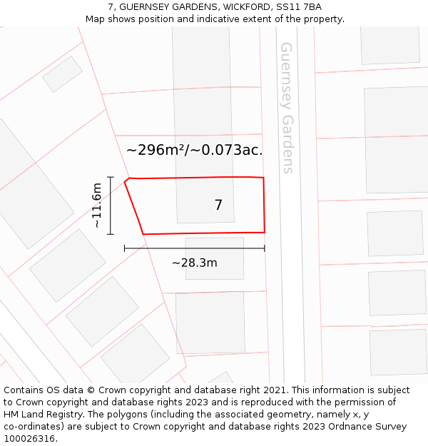 7, GUERNSEY GARDENS, WICKFORD, SS11 7BA: Plot and title map