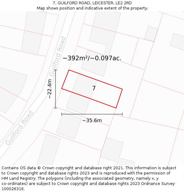 7, GUILFORD ROAD, LEICESTER, LE2 2RD: Plot and title map