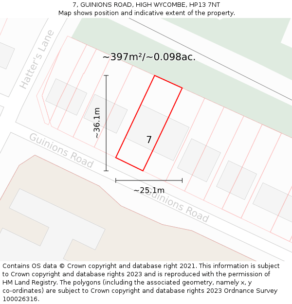 7, GUINIONS ROAD, HIGH WYCOMBE, HP13 7NT: Plot and title map