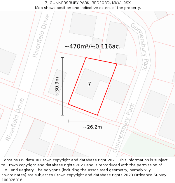 7, GUNNERSBURY PARK, BEDFORD, MK41 0SX: Plot and title map