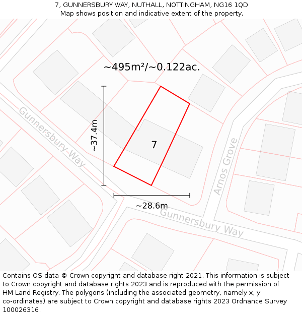 7, GUNNERSBURY WAY, NUTHALL, NOTTINGHAM, NG16 1QD: Plot and title map