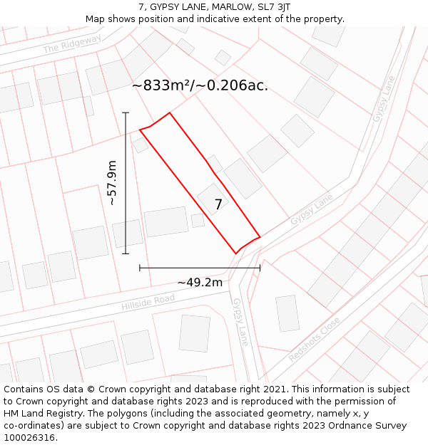 7, GYPSY LANE, MARLOW, SL7 3JT: Plot and title map